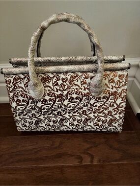Patricia Nash Metallic Ivory/ Copper Textured Top-Handle Satchel/Crossbody